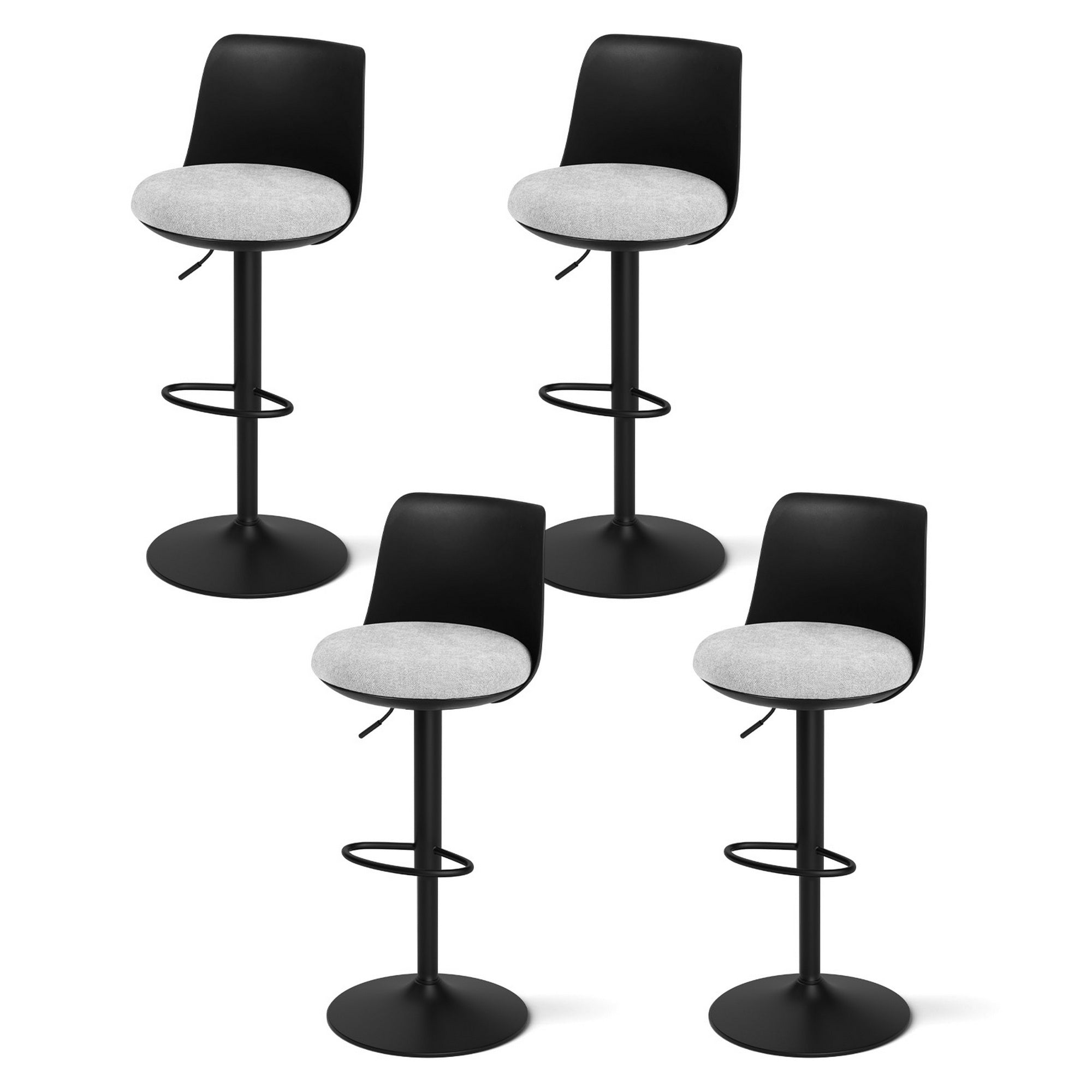 Artiss 4x Bar Stools Kitchen Swivel Gas Lift Counter Dining Chair Curved Black - Homecoze