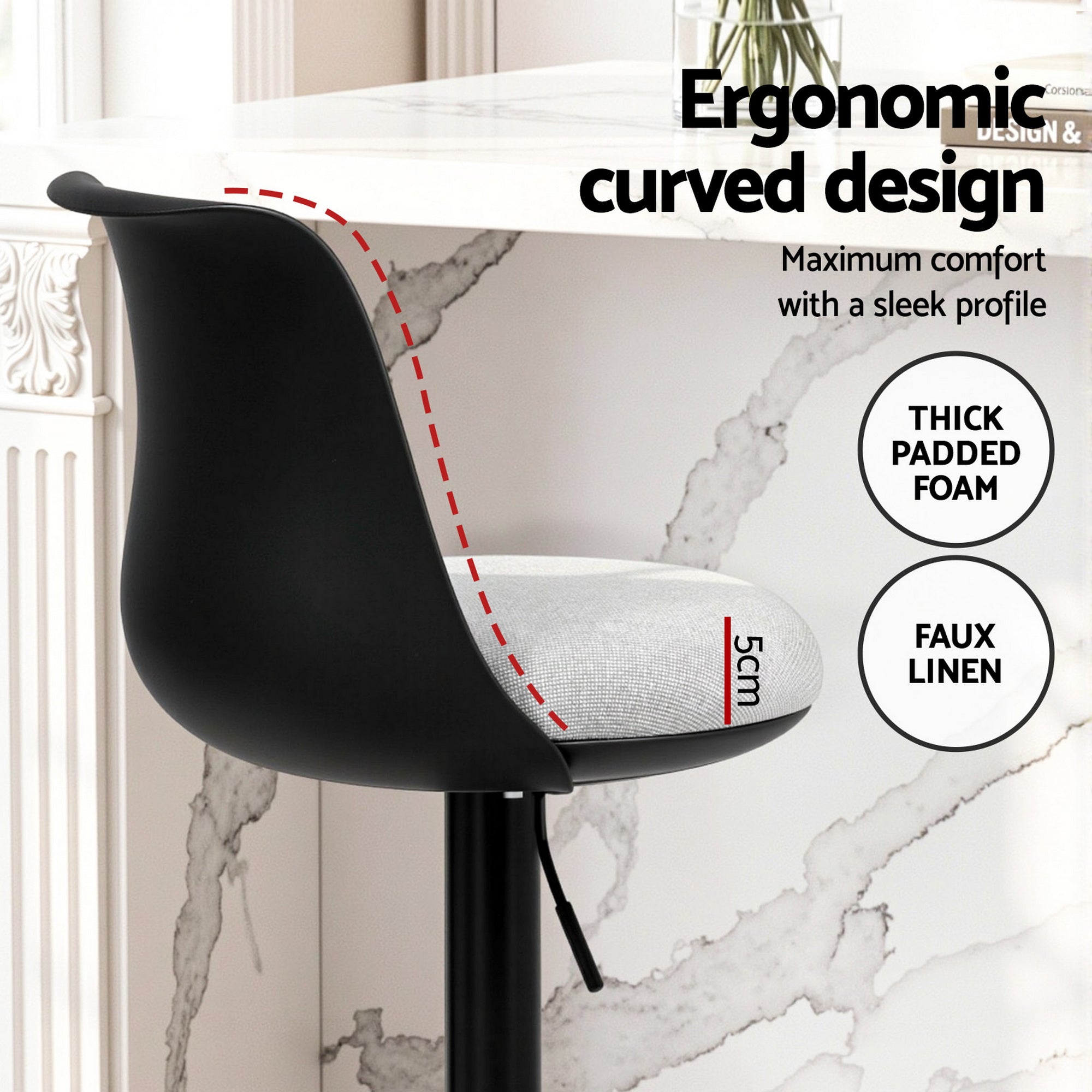 Artiss 4x Bar Stools Kitchen Swivel Gas Lift Counter Dining Chair Curved Black - Homecoze