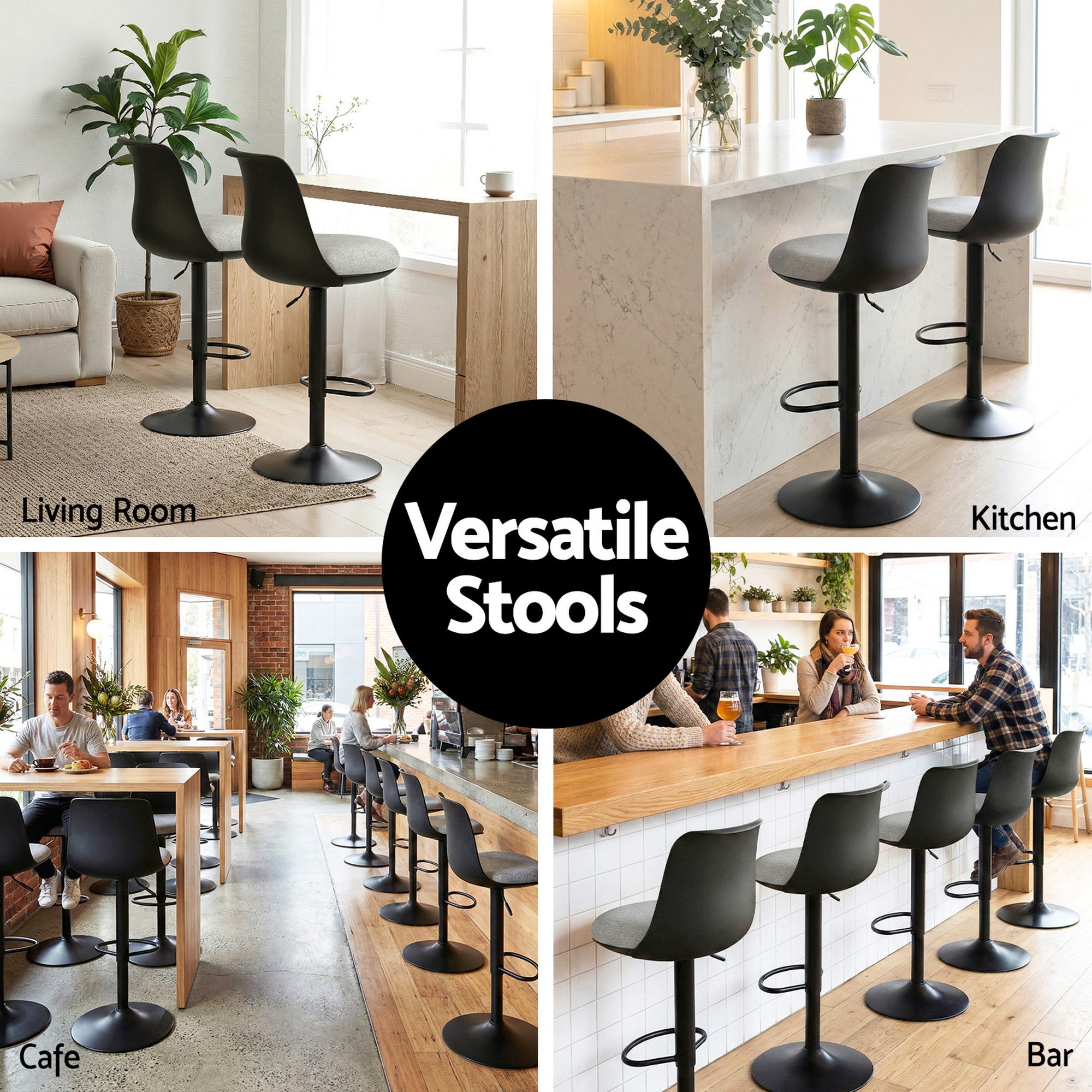 Artiss 4x Bar Stools Kitchen Swivel Gas Lift Counter Dining Chair Curved Black - Homecoze