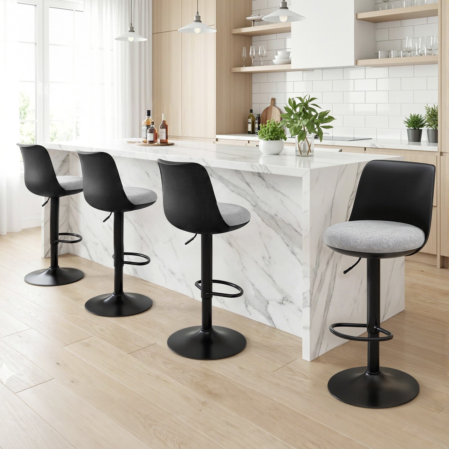 Artiss 4x Bar Stools Kitchen Swivel Gas Lift Counter Dining Chair Curved Black - Homecoze