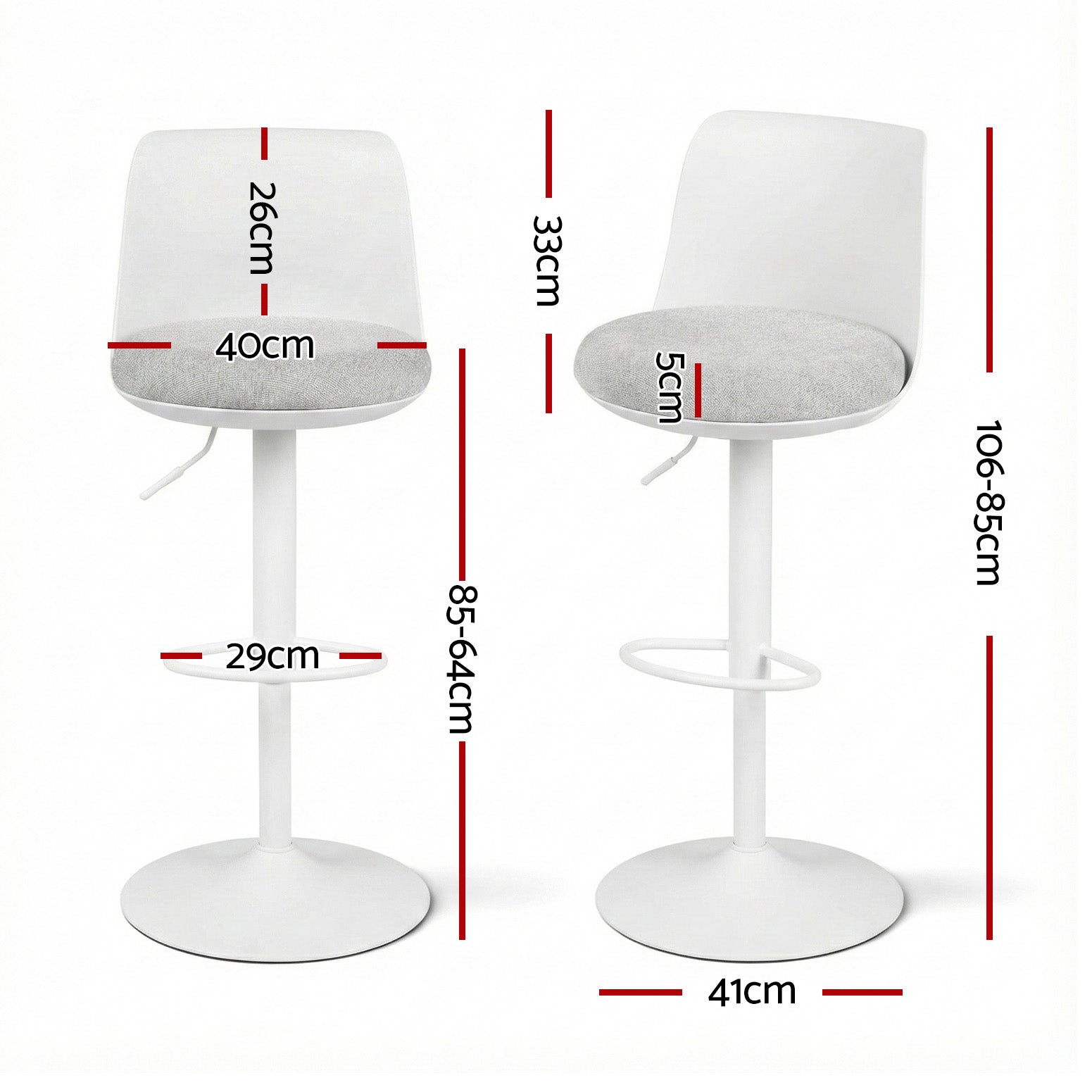 Artiss 2x Bar Stools Kitchen Swivel Gas Lift Counter Dining Chair Curved White - Homecoze
