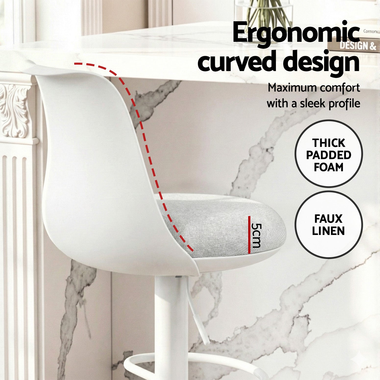 Artiss 2x Bar Stools Kitchen Swivel Gas Lift Counter Dining Chair Curved White - Homecoze