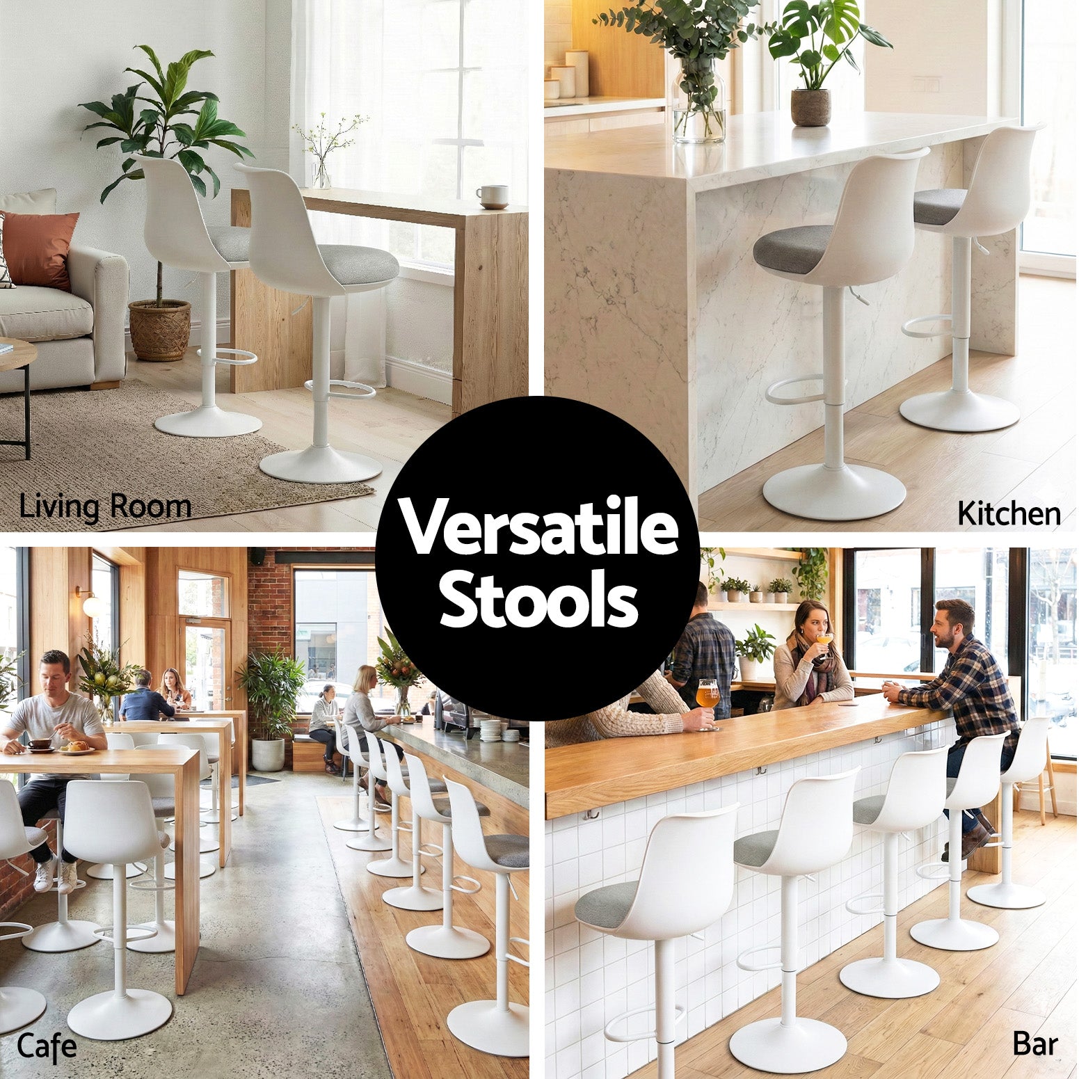 Artiss 2x Bar Stools Kitchen Swivel Gas Lift Counter Dining Chair Curved White - Homecoze