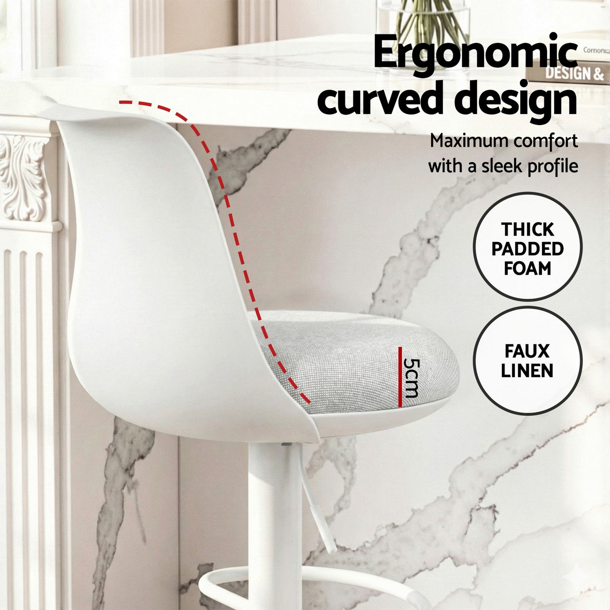 Artiss 4x Bar Stools Kitchen Swivel Gas Lift Counter Dining Chair Curved White - Homecoze