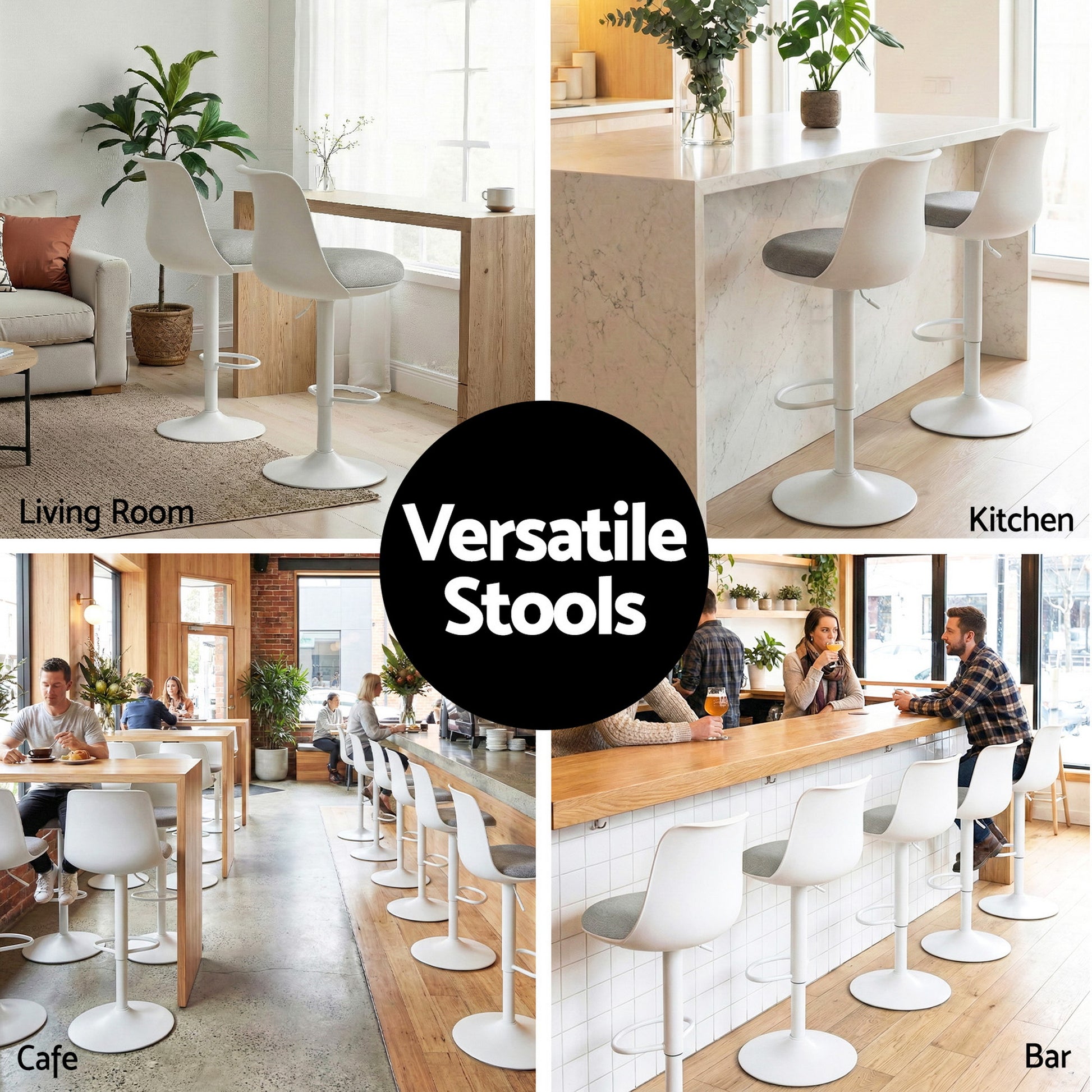 Artiss 4x Bar Stools Kitchen Swivel Gas Lift Counter Dining Chair Curved White - Homecoze