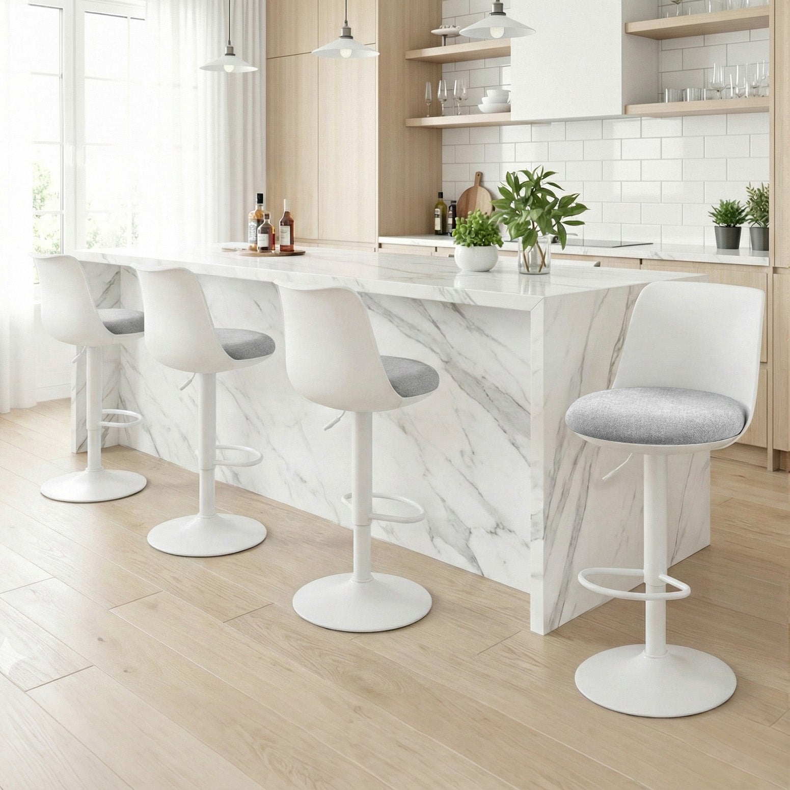 Artiss 4x Bar Stools Kitchen Swivel Gas Lift Counter Dining Chair Curved White - Homecoze