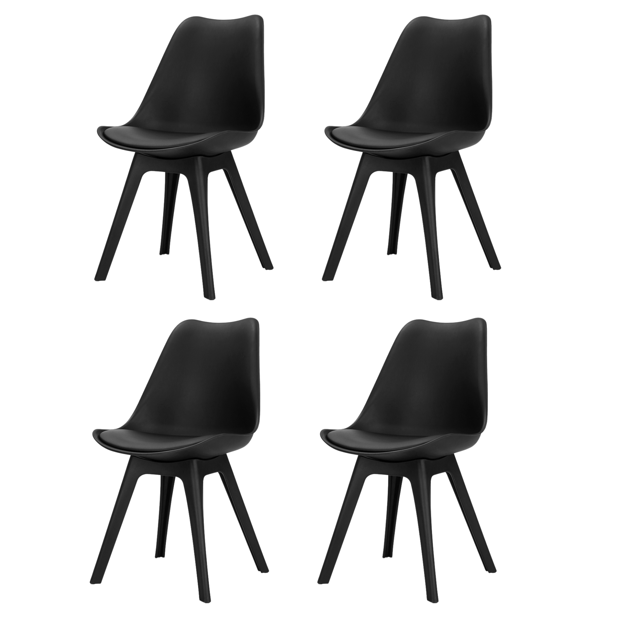 Flynn (Set of 4) PU Leather Retro Dining Chairs - Black