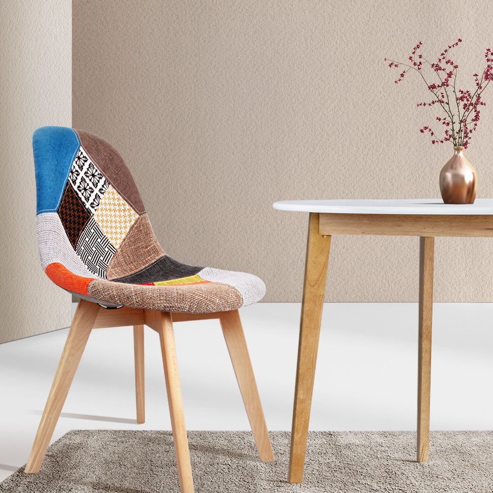 Set of 2 Retro Beech Fabric Dining Chair - Multi Colour - Homecoze