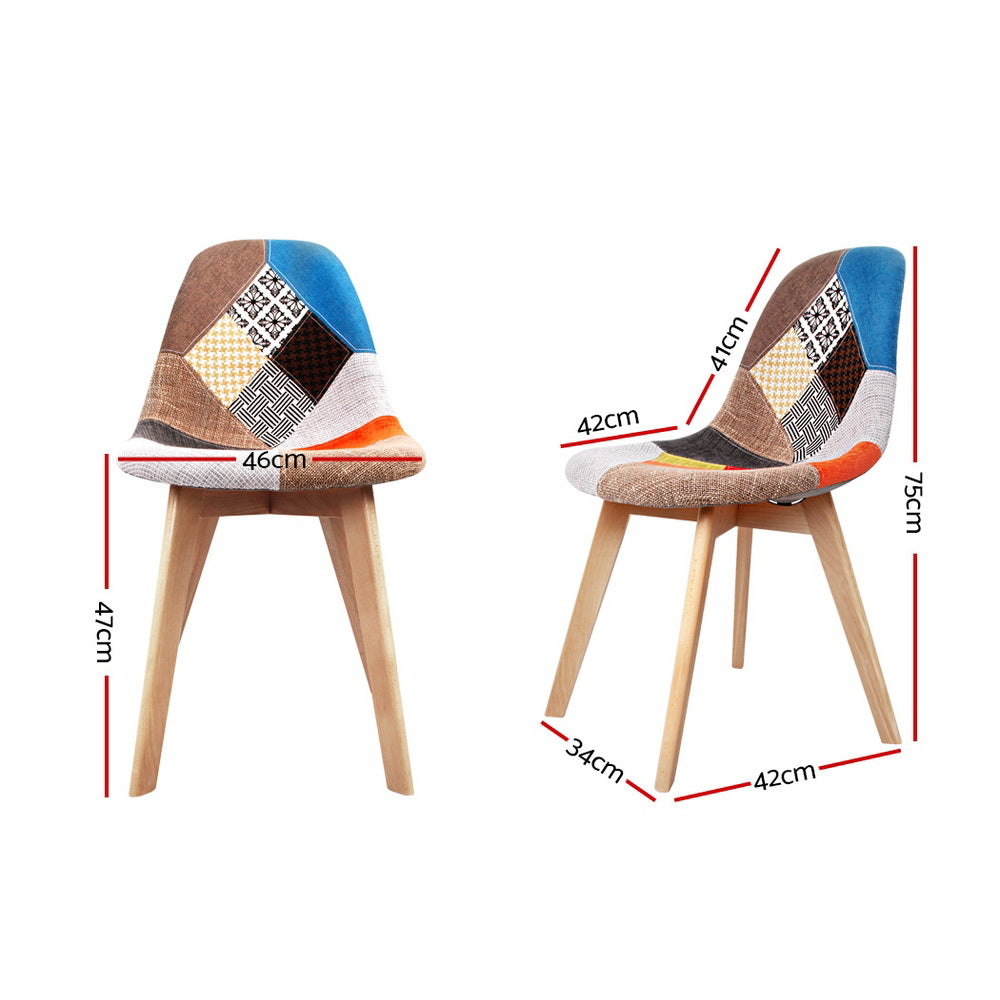 Set of 2 Retro Beech Fabric Dining Chair - Multi Colour - Homecoze