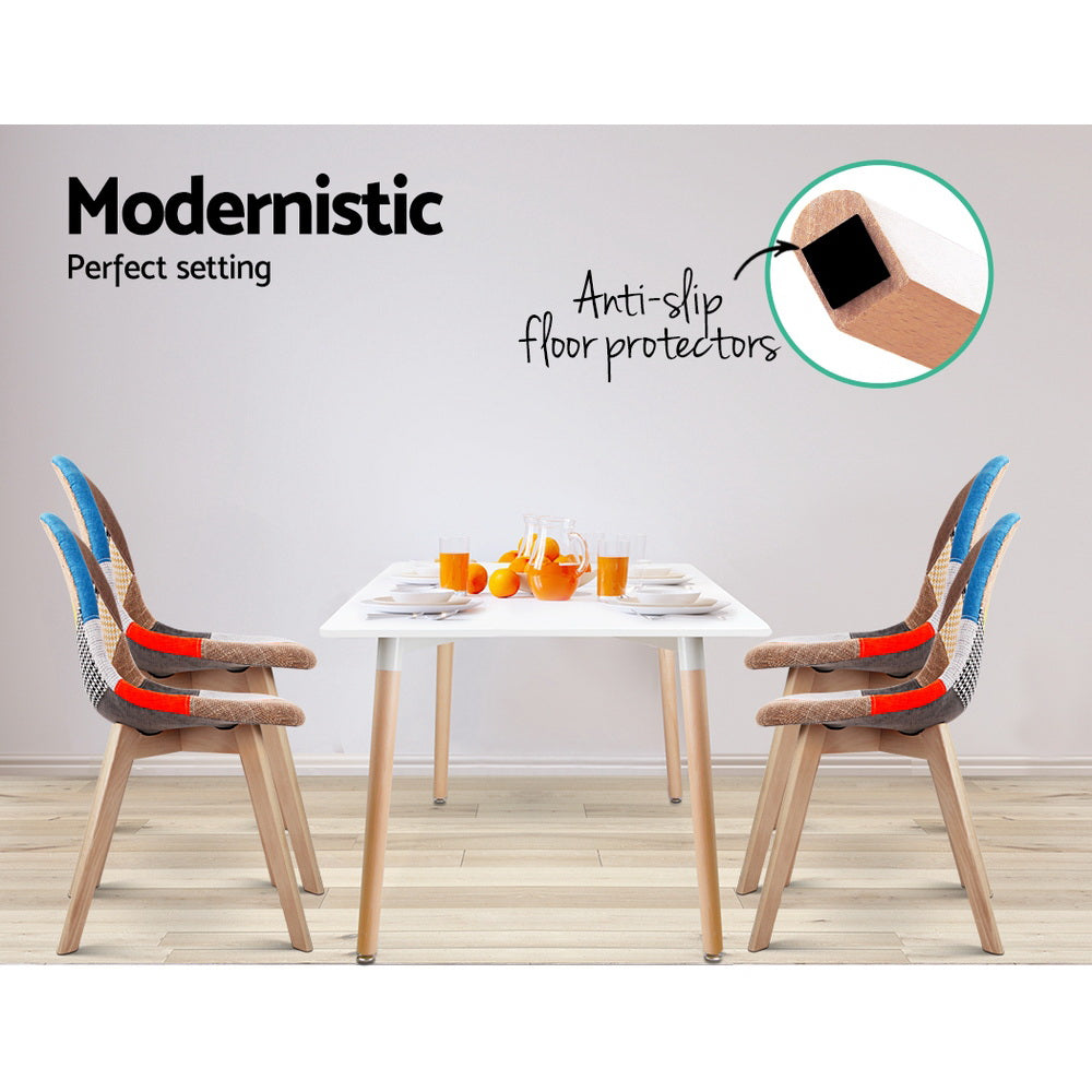Set of 2 Retro Beech Fabric Dining Chair - Multi Colour - Homecoze
