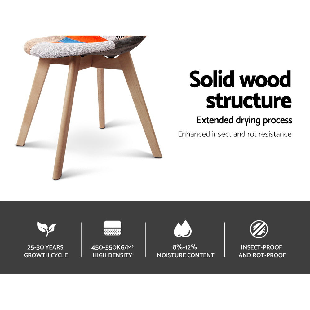 Set of 2 Retro Beech Fabric Dining Chair - Multi Colour - Homecoze