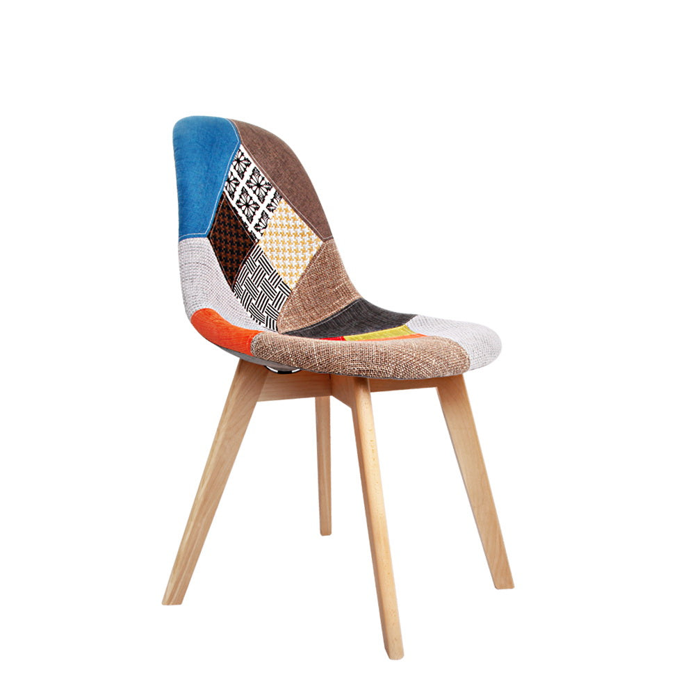 Set of 2 Retro Beech Fabric Dining Chair - Multi Colour - Homecoze