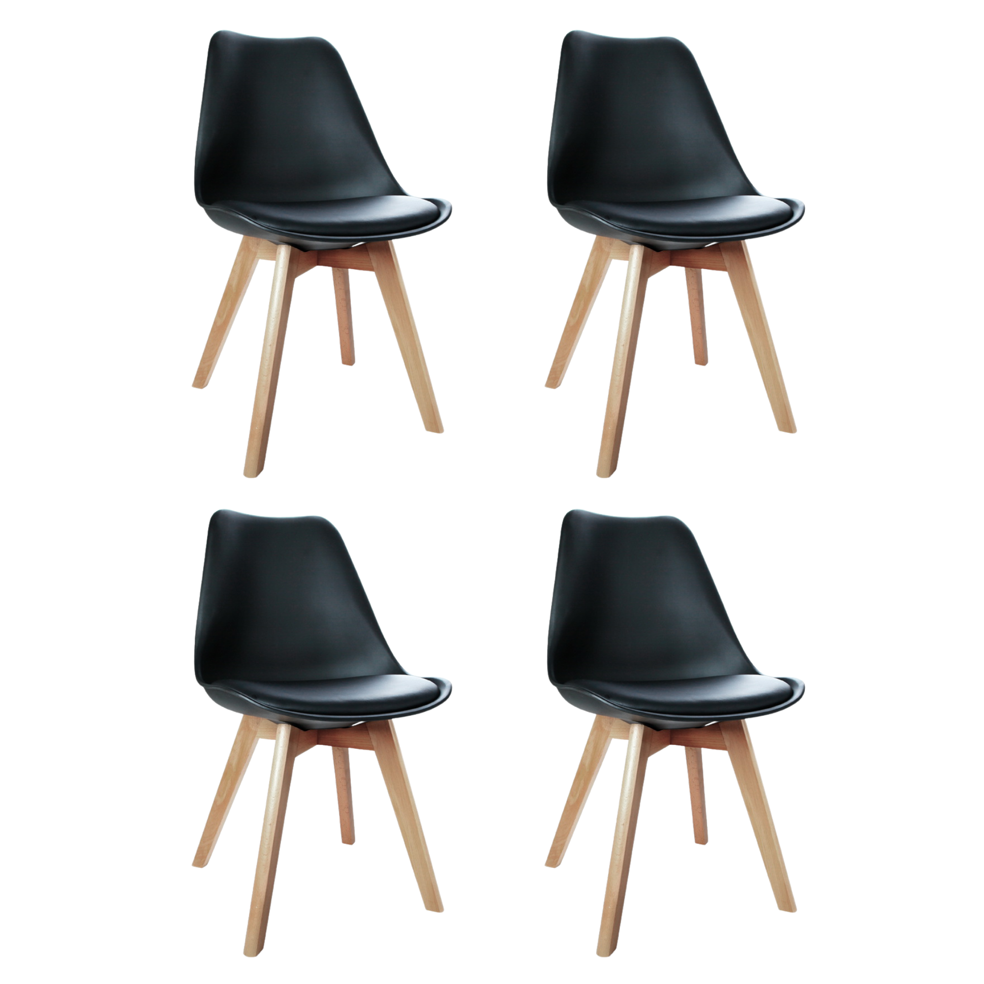 Preston (Set of 4) PU Leather Retro Dining Chairs - Black