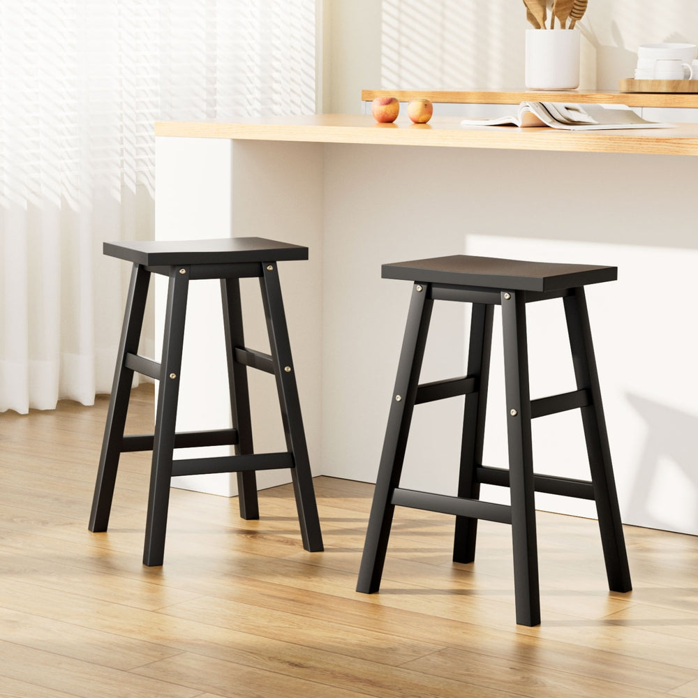Clara (Set of 2) Wooden Bar Stools 66cm - Black - Homecoze
