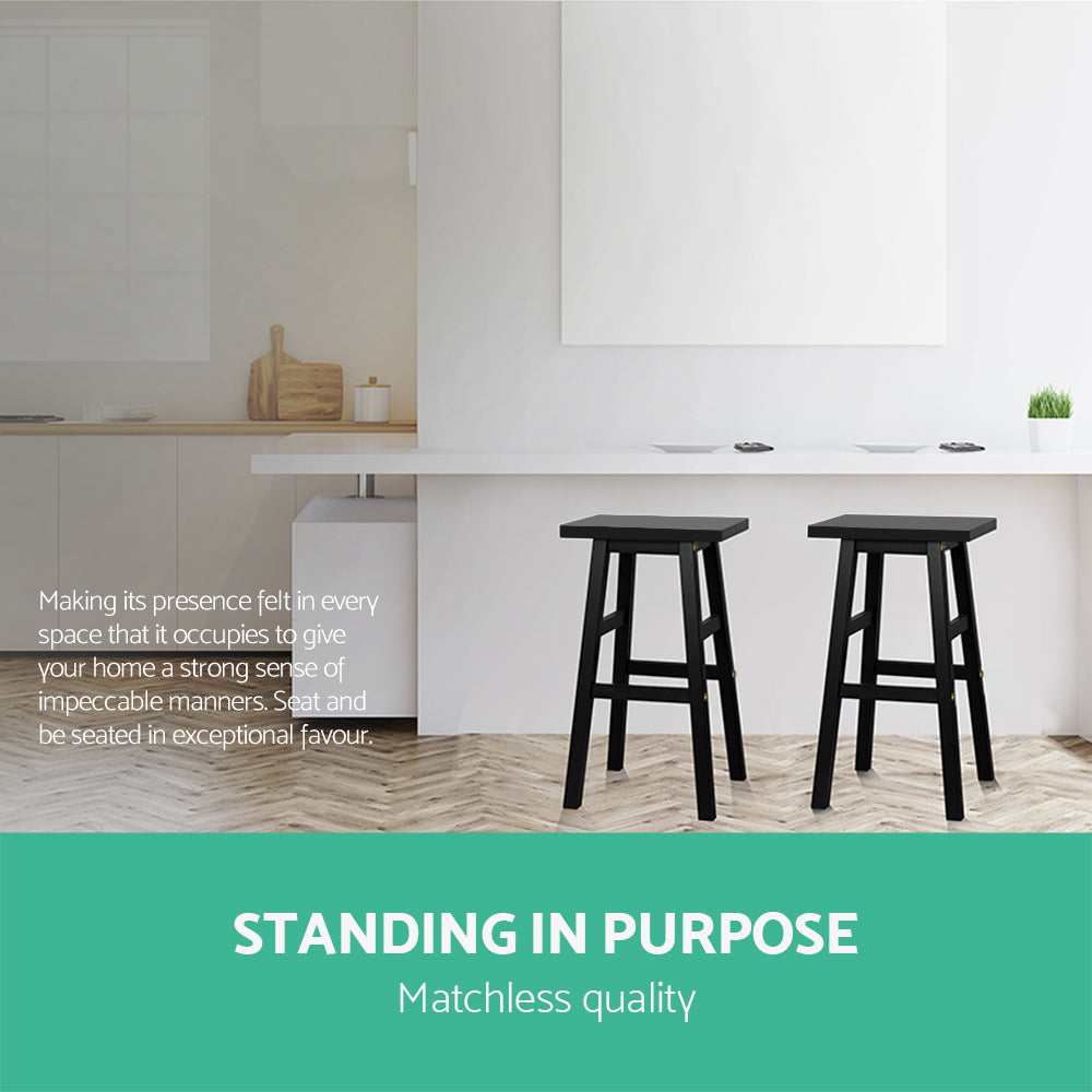 Clara (Set of 2) Wooden Bar Stools 66cm - Black - Homecoze