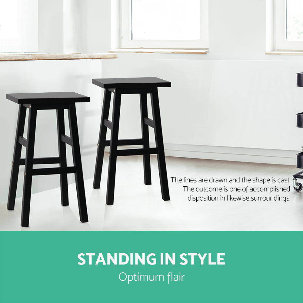 Clara (Set of 2) Wooden Bar Stools 66cm - Black - Homecoze