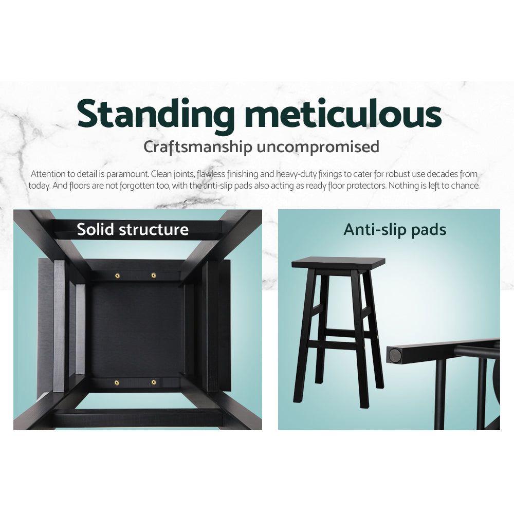 Clara (Set of 2) Wooden Bar Stools 66cm - Black - Homecoze