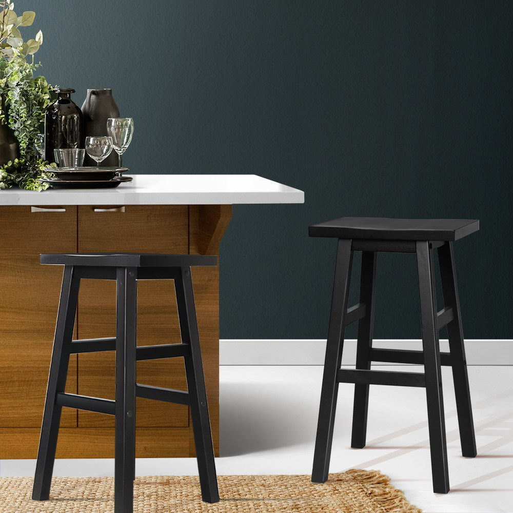 Clara (Set of 2) Wooden Bar Stools 66cm - Black - Homecoze