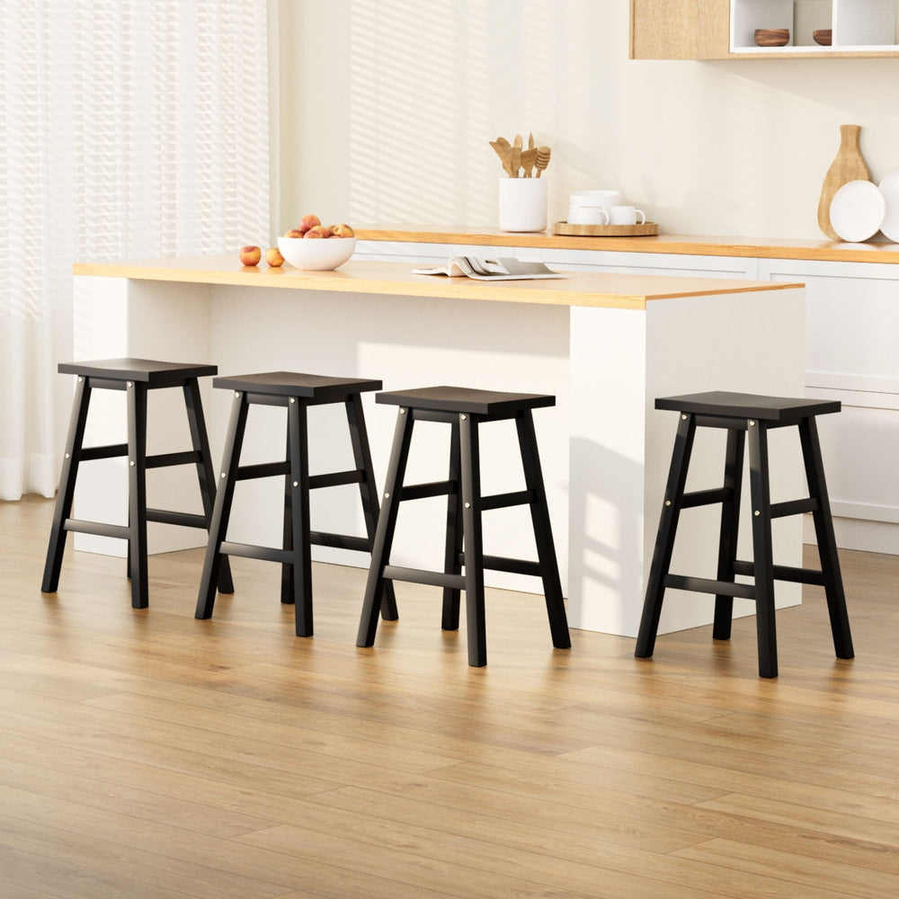 Clara (Set of 4) Wooden Bar Stools 66cm - Black - Homecoze