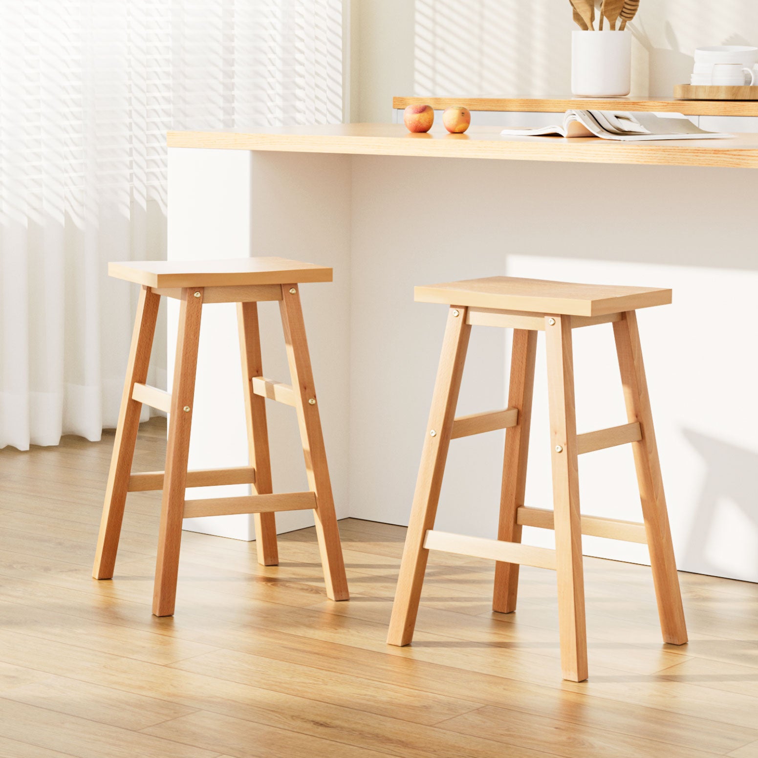 Clara (Set of 2) Wooden Bar Stools 66cm - Oak - Homecoze
