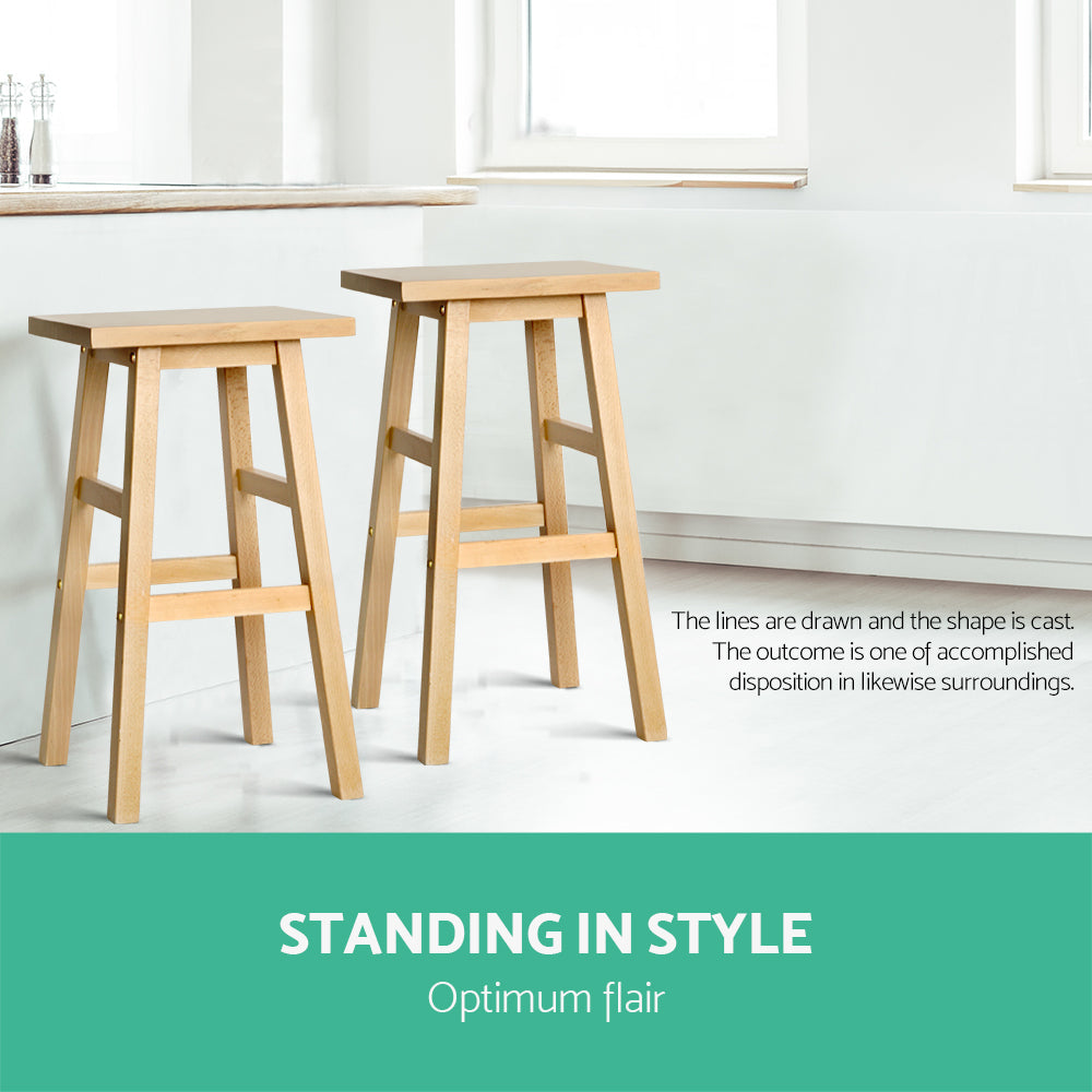 Clara (Set of 2) Wooden Bar Stools 66cm - Oak - Homecoze