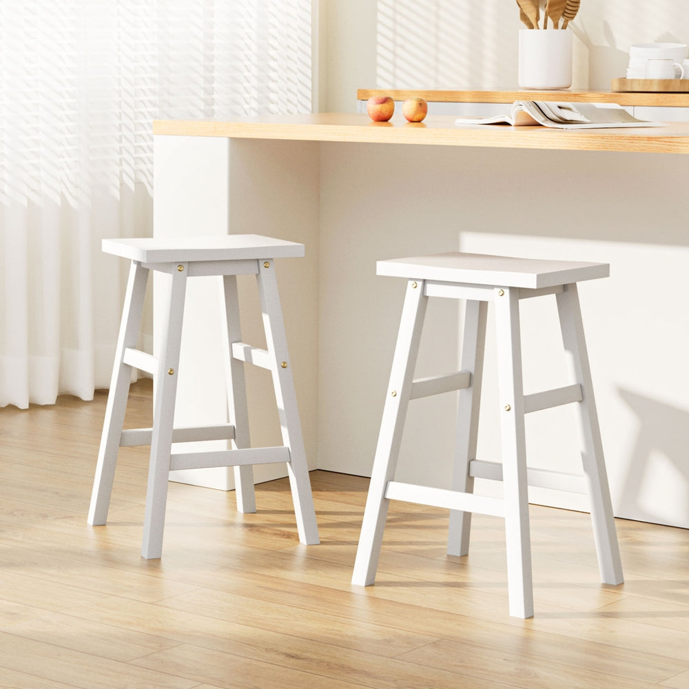 Clara (Set of 2) Wooden Bar Stools 66cm - White - Homecoze
