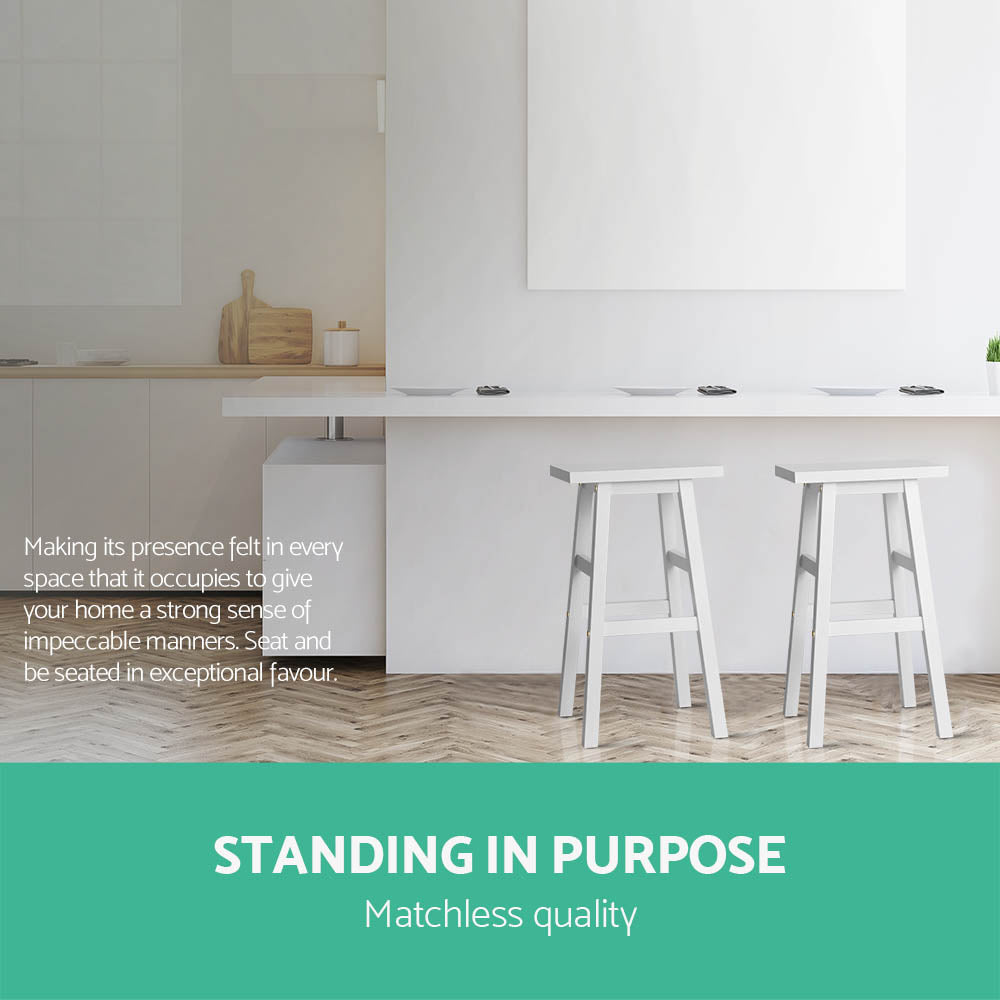Clara (Set of 2) Wooden Bar Stools 66cm - White - Homecoze