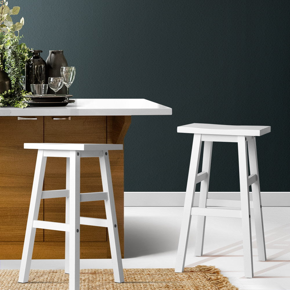 Clara (Set of 2) Wooden Bar Stools 66cm - White - Homecoze