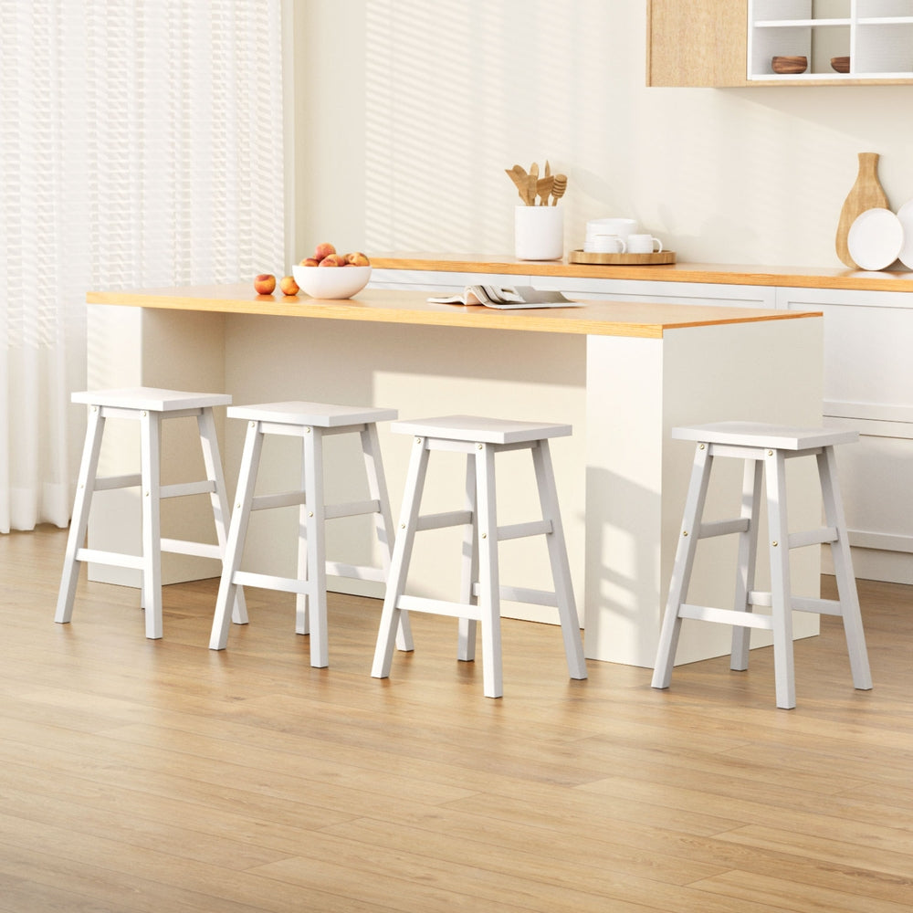 Clara (Set of 4) Wooden Bar Stools 66cm - White - Homecoze
