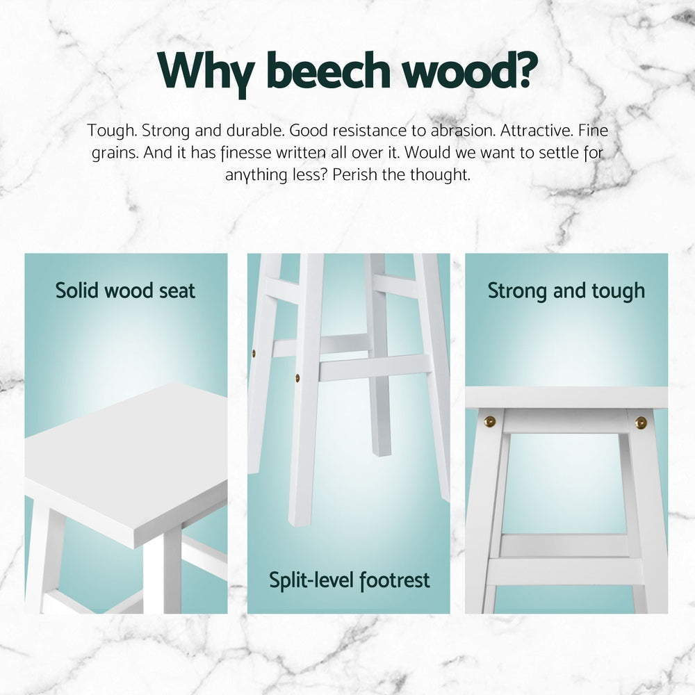 Clara (Set of 4) Wooden Bar Stools 66cm - White - Homecoze