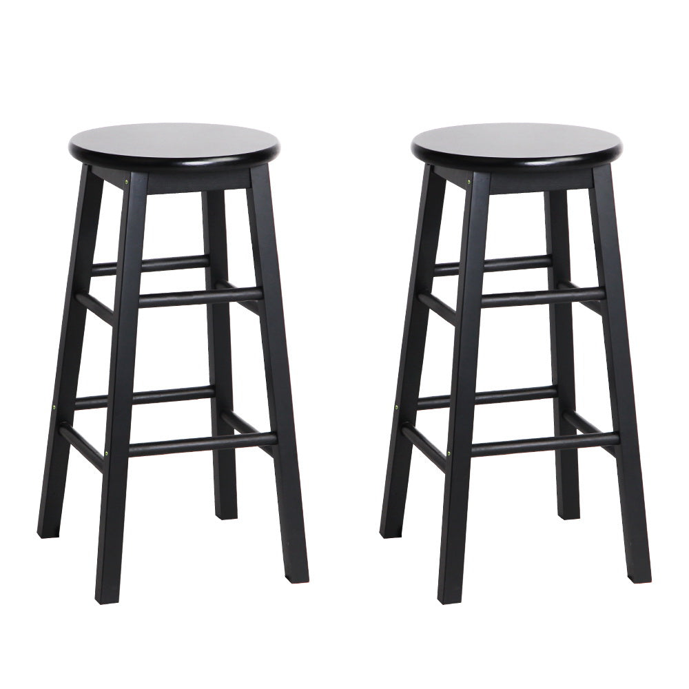 Mabel (Set of 2) Wooden Bar Stools 61cm - Black - Homecoze