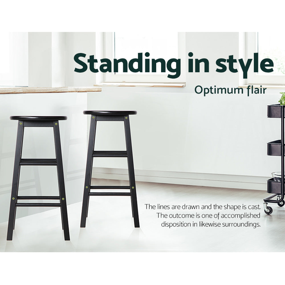 Mabel (Set of 2) Wooden Bar Stools 61cm - Black - Homecoze