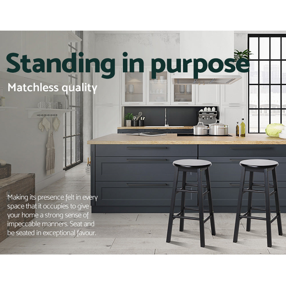 Mabel (Set of 2) Wooden Bar Stools 61cm - Black - Homecoze