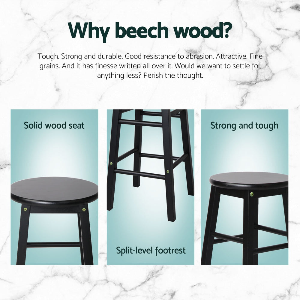 Mabel (Set of 4) Wooden Bar Stools 61cm - Black - Homecoze