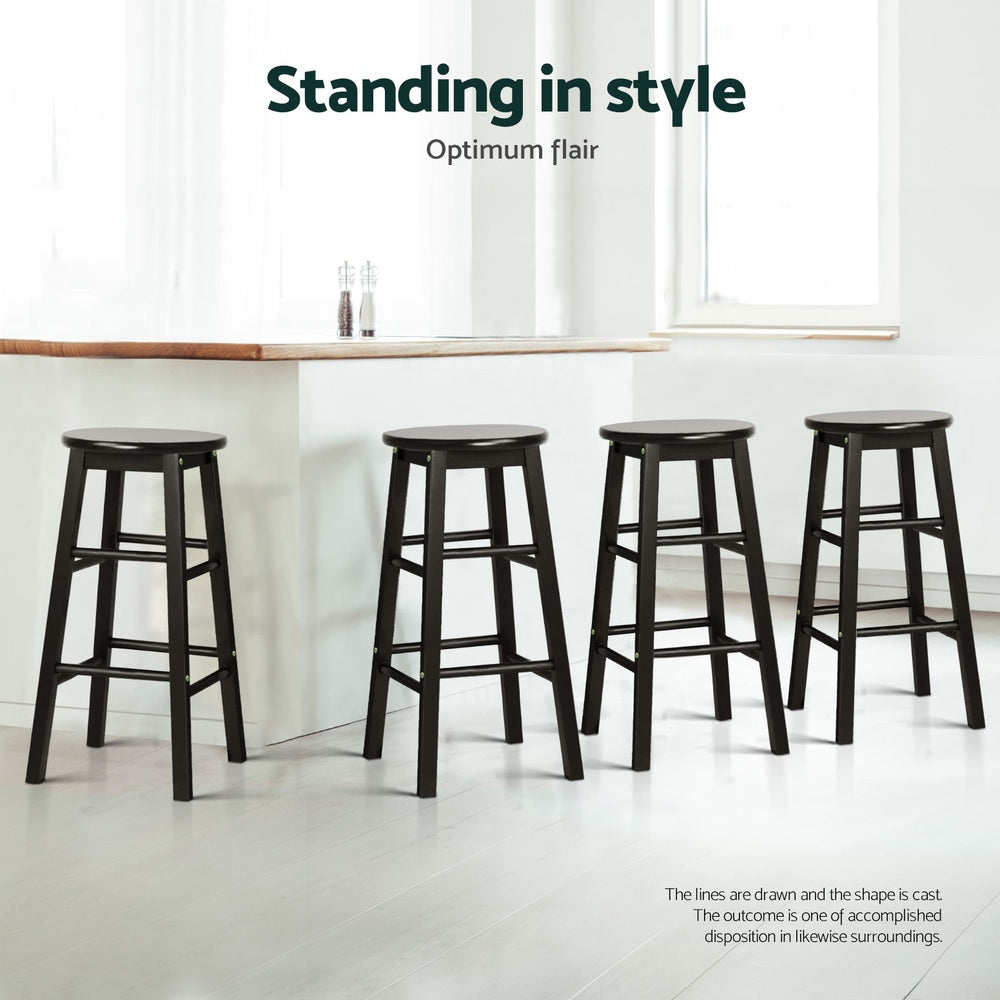 Mabel (Set of 4) Wooden Bar Stools 61cm - Black - Homecoze