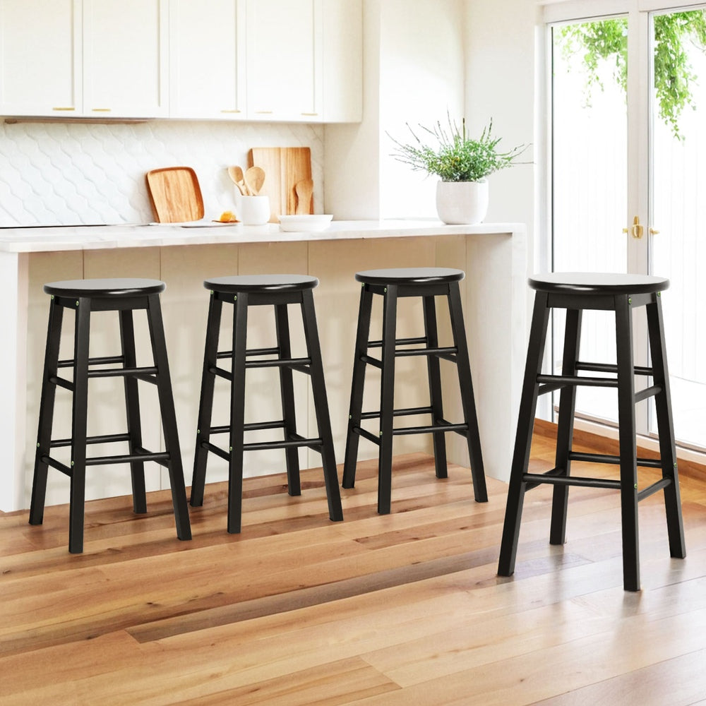 Mabel (Set of 2) Wooden Bar Stools 61cm - Black