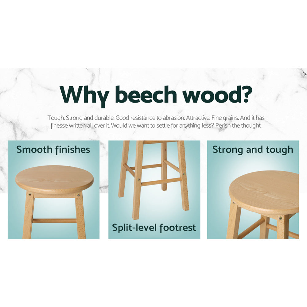 Mabel (Set of 2) Wooden Bar Stools 61cm - Oak - Homecoze