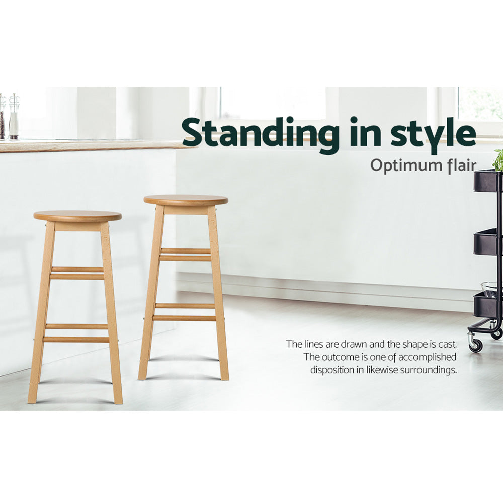 Mabel (Set of 2) Wooden Bar Stools 61cm - Oak - Homecoze