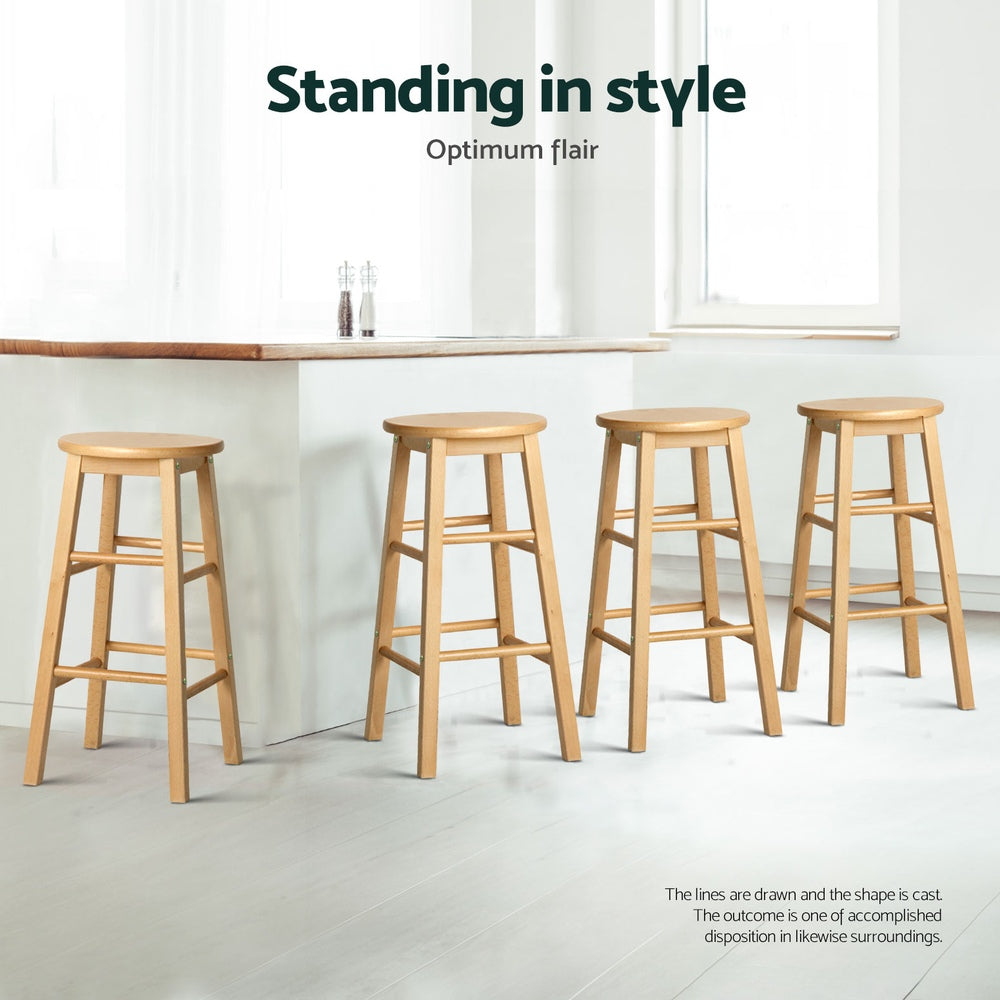 Mabel (Set of 4) Wooden Bar Stools 61cm - Oak - Homecoze
