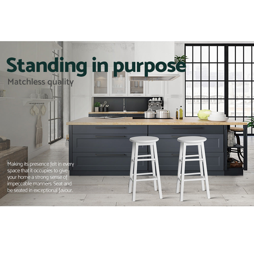 Mabel (Set of 2) Wooden Bar Stools 61cm - White - Homecoze