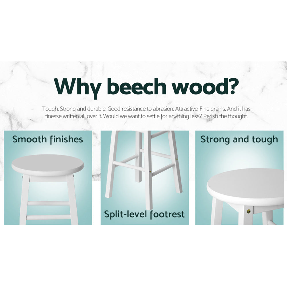 Mabel (Set of 2) Wooden Bar Stools 61cm - White - Homecoze