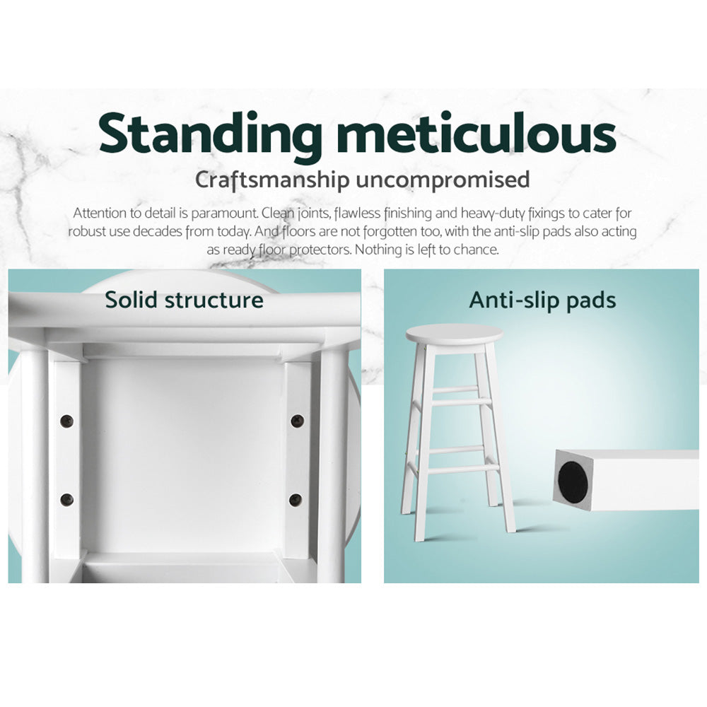 Mabel (Set of 2) Wooden Bar Stools 61cm - White - Homecoze