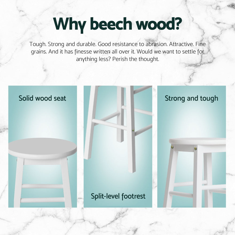 Mabel (Set of 4) Wooden Bar Stools 61cm - White - Homecoze