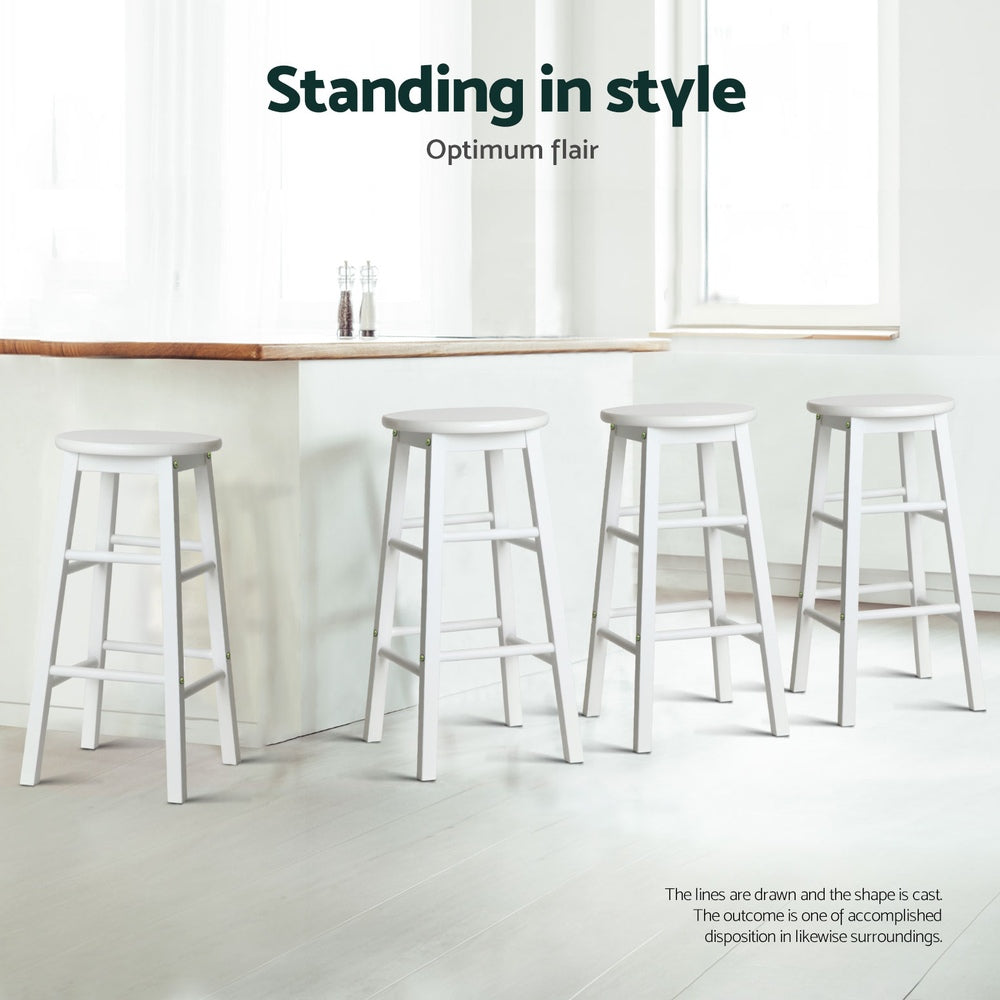 Mabel (Set of 4) Wooden Bar Stools 61cm - White - Homecoze