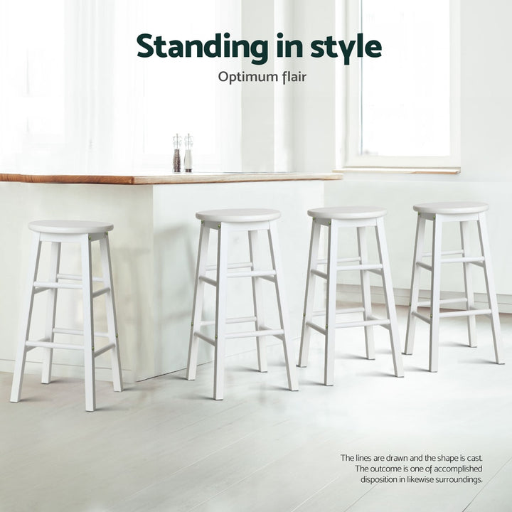 Mabel (Set of 4) Wooden Bar Stools 61cm - White - Homecoze