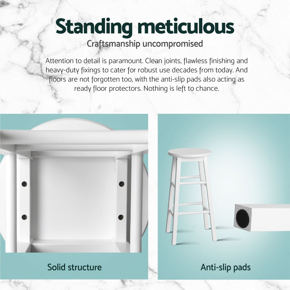 Mabel (Set of 4) Wooden Bar Stools 61cm - White - Homecoze