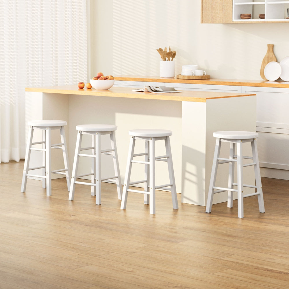 Mabel (Set of 4) Wooden Bar Stools 61cm - White - Homecoze