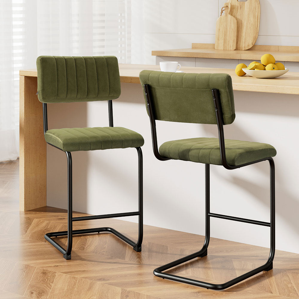 Helena (Set of 2) Retro Bar Stools 65cm - Green - Homecoze