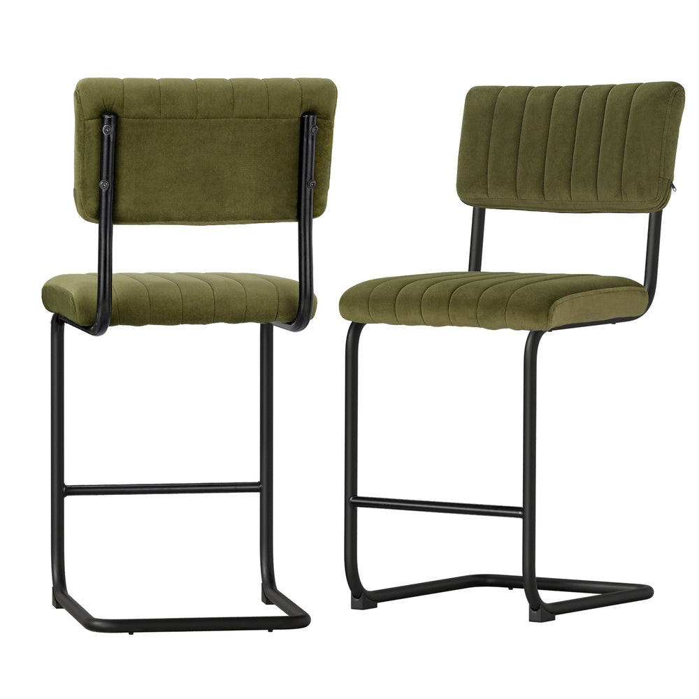 Helena (Set of 2) Retro Bar Stools 65cm - Green - Homecoze
