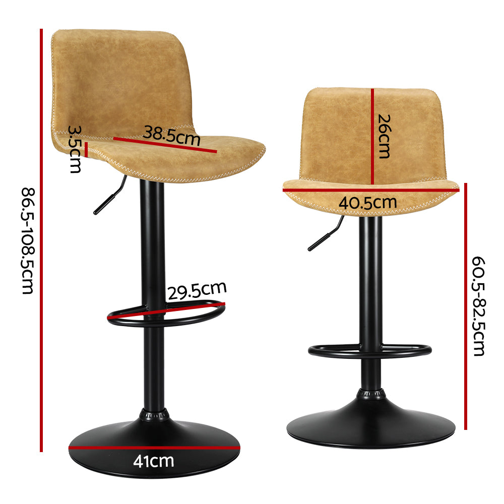 James (Set of 2) Vintage Leather Bar Stools - Tan Brown - Homecoze